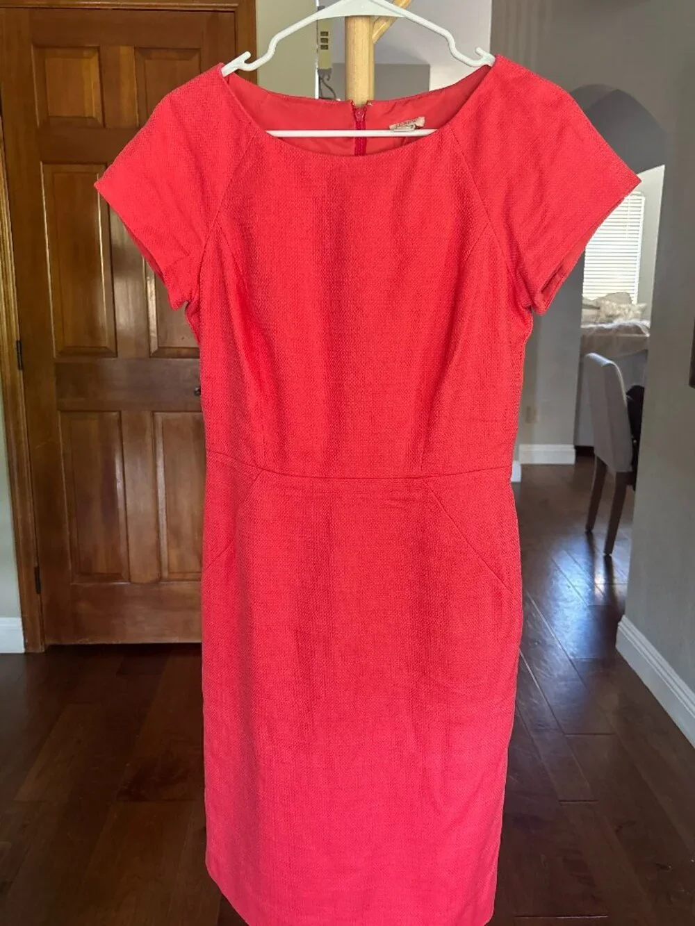 J.Crew Hot Pink Textured Cotton Cap Sleeve Sheath Dress Size 6 Wedding Guest
